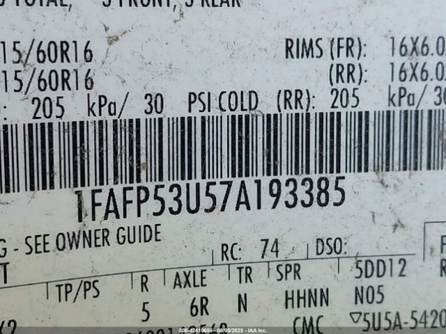 2007 FORD TAURUS 1FAFP53U57A193385 Photo 8