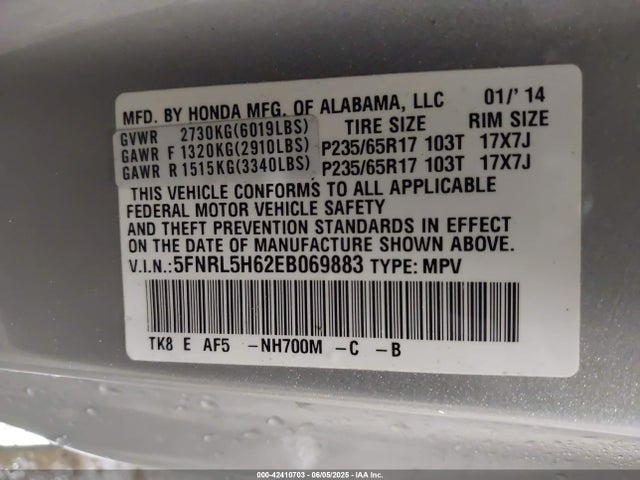 Honda j35z8 2014 5FNRL5H62EB069883 Image 9