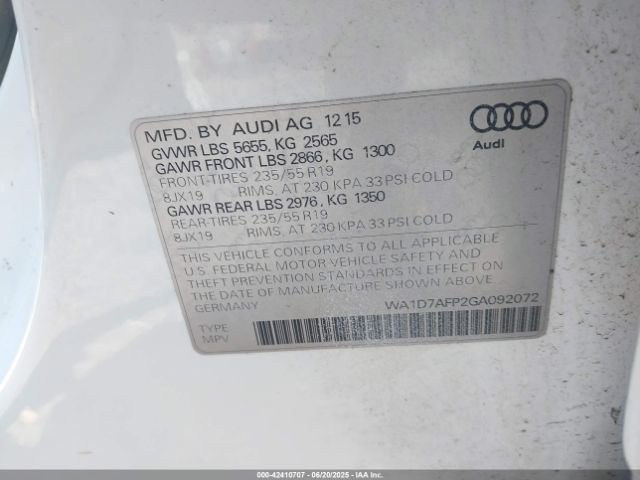 2016 AUDI Q5 WA1D7AFP2GA092072 Photo 8