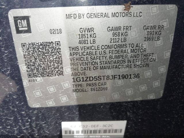 1G1ZD5ST8JF190136 Chevrolet MALIBU LT