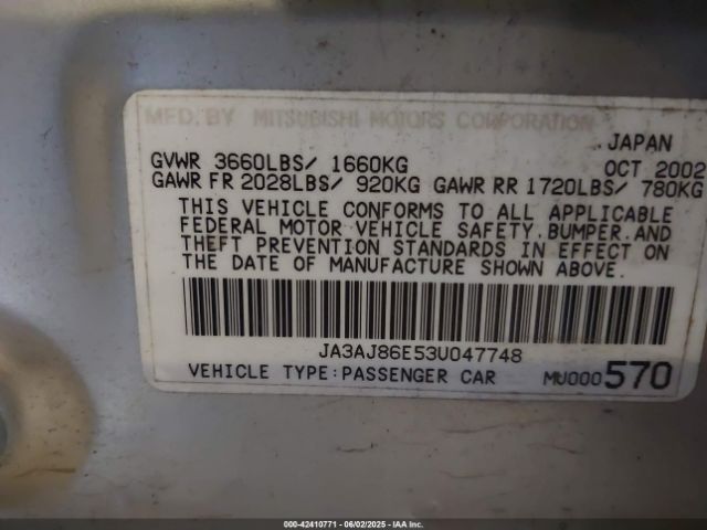 2003 MITSUBISHI LANCER JA3AJ86E53U047748 Photo 8