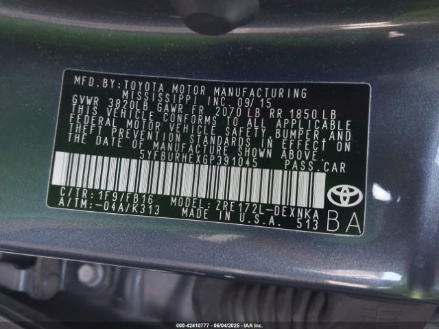 5YFBURHEXGP391045 Toyota 2zr-fe