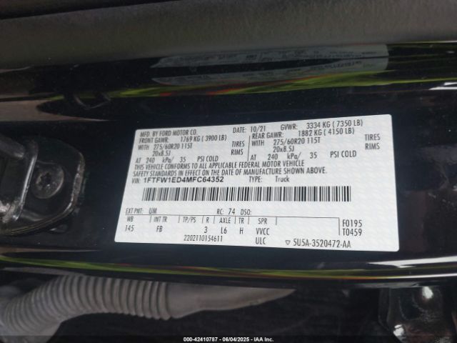 1FTFW1ED4MFC64352 Ford F-150 Xlt