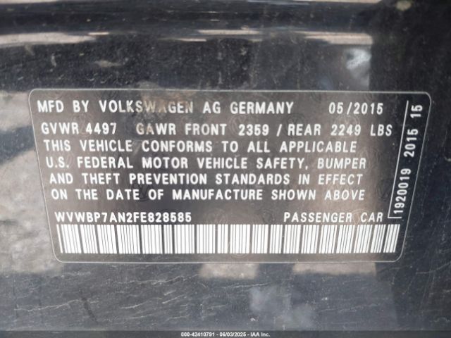 2015 VOLKSWAGEN CC WVWBP7AN2FE828585 Photo 8