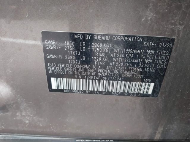 2023 SUBARU OUTBACK 4S4BTAFC9P3170241 Photo 8