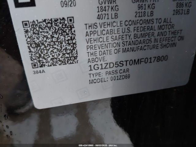 2021 CHEVROLET MALIBU 1G1ZD5ST0MF017800 Photo 8