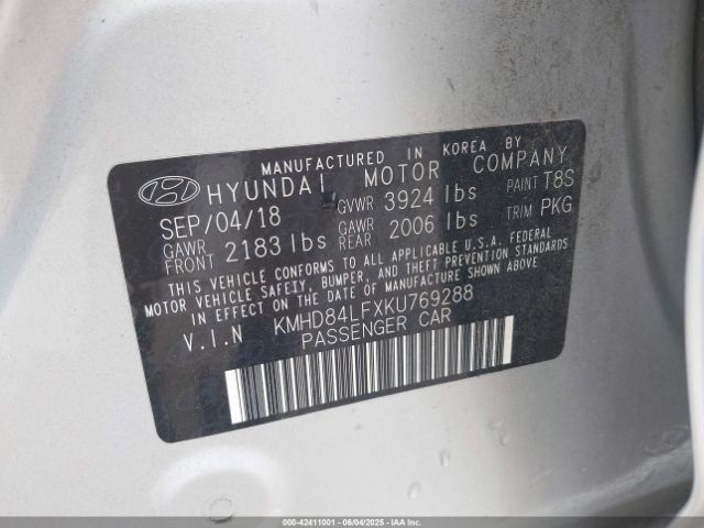 2019 HYUNDAI ELANTRA KMHD84LFXKU769288 Photo 8