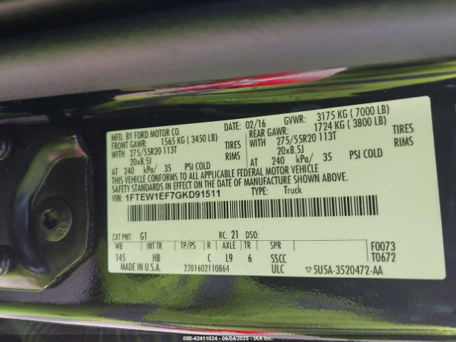 2016 FORD F-150 1FTEW1EF7GKD91511 Photo 8