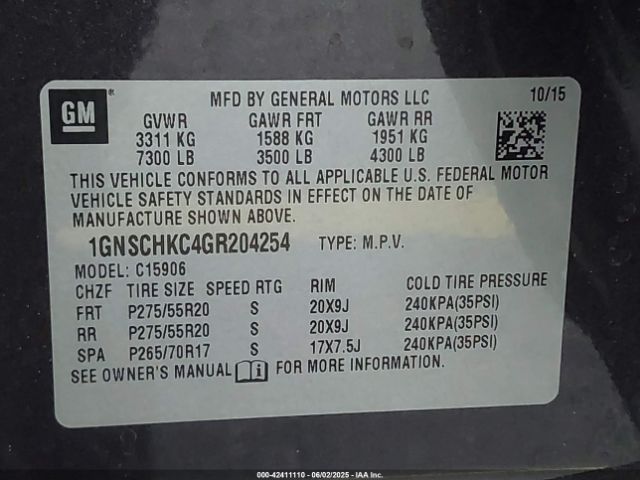 1GNSCHKC4GR204254 Chevrolet Suburban Lt