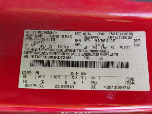 1FTMF1E88GKD72186 Ford F-150 Xl
