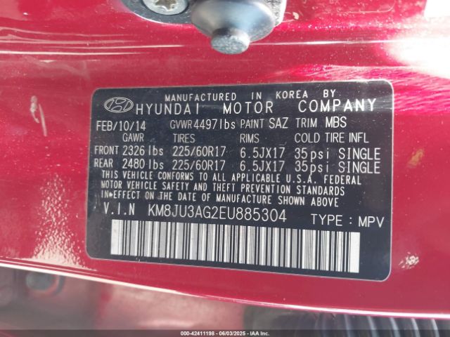 KM8JU3AG2EU885304 Hyundai TUCSON SE