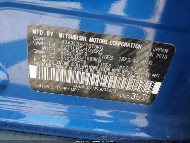 2019 MITSUBISHI OUTLANDER SPORT JA4AP3AU0KU033623 Photo 8