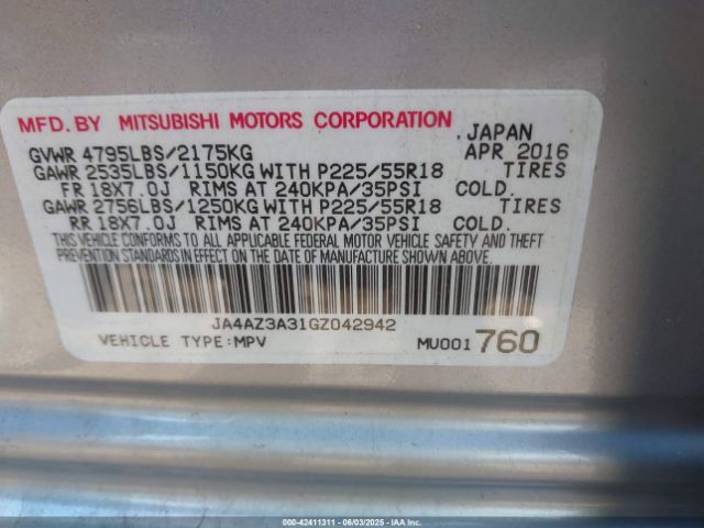 JA4AZ3A31GZ042942 Mitsubishi mivec