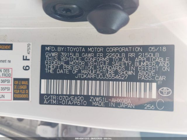 JTDKARFU0J3554627 Toyota 2zr-fxe,1nm