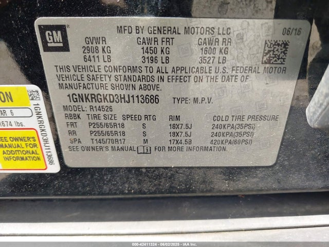 1GNKRGKD3HJ113686 Chevrolet Traverse 1lt