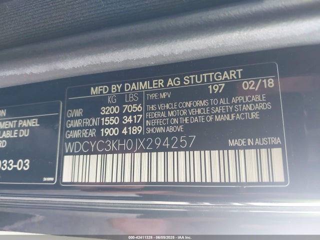 WDCYC3KH0JX294257 Mercedes-Benz G-Class