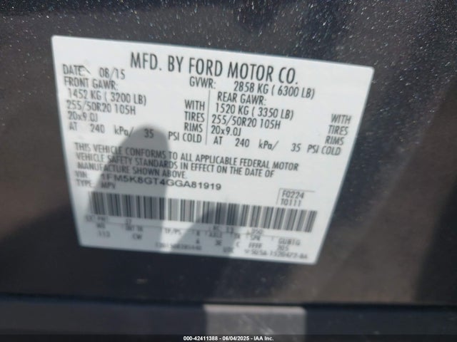 1FM5K8GT4GGA81919 Ford EXPLORER SPORT