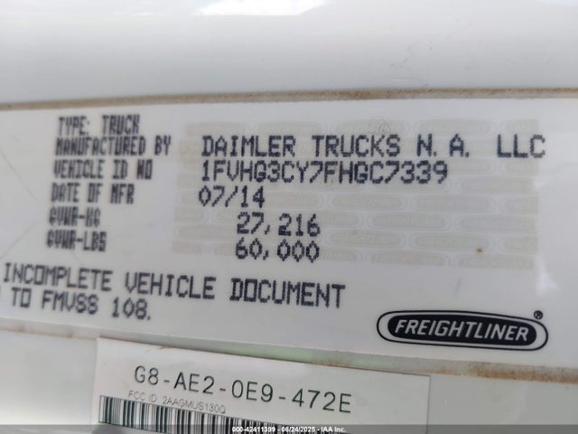1FVHG3CY7FHGC7339 Frht Cummins Isl