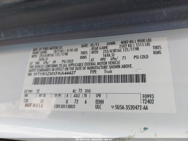 1FTYR1ZMXFKA44427 Ford 2015