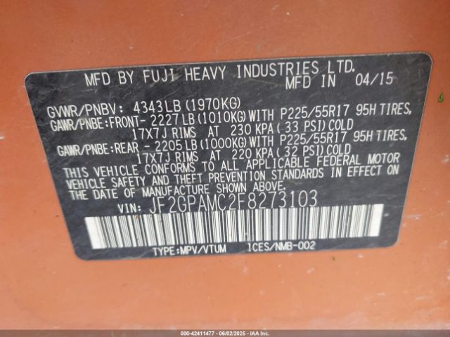 JF2GPAMC2F8273103 Subaru Xv Crosstrek 2.0i Limited