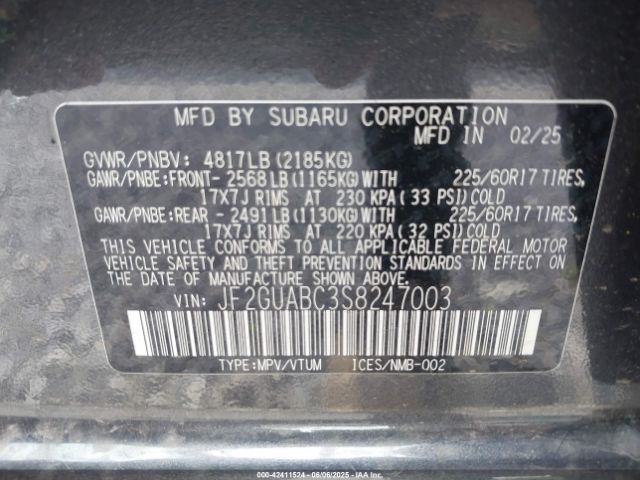 2025 SUBARU CROSSTREK JF2GUABC3S8247003 Photo 8