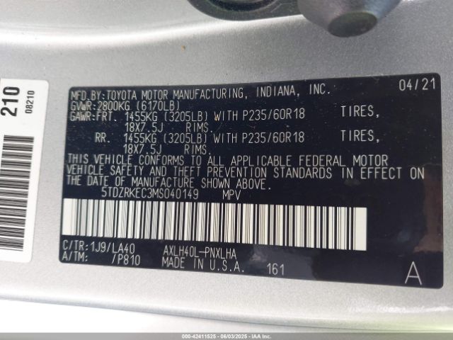 2021 TOYOTA SIENNA 5TDZRKEC3MS040149 Photo 8