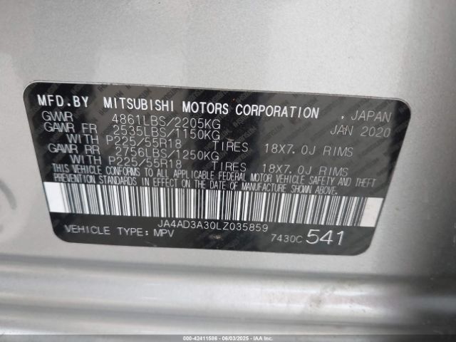 2020 MITSUBISHI OUTLANDER JA4AD3A30LZ035859 Photo 8