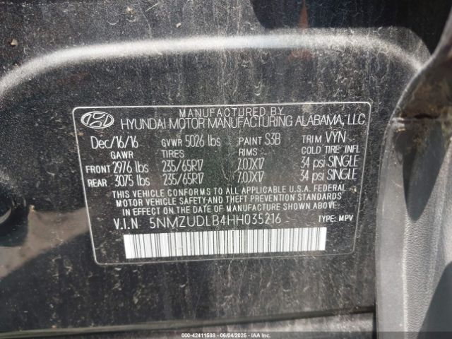 5NMZUDLB4HH035216 Hyundai Santa Fe Sport 2.4l
