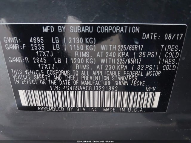 Subaru u5 2018 4S4BSAAC8J3221892 Image 9