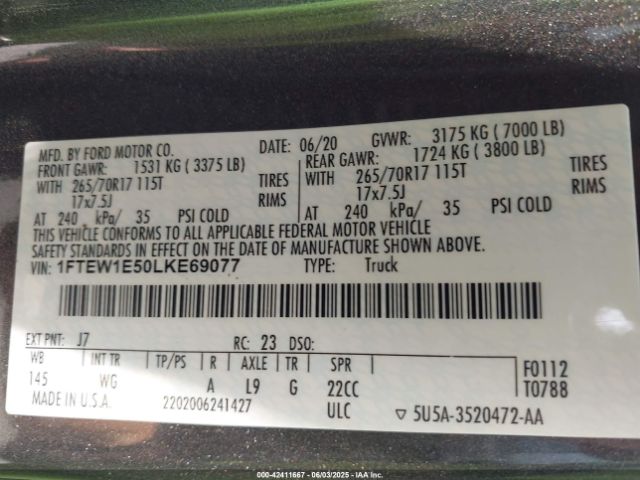 2020 FORD F-150 1FTEW1E50LKE69077 Photo 8