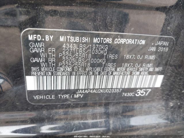2019 MITSUBISHI OUTLANDER SPORT JA4AP4AU2KU023357 Photo 8