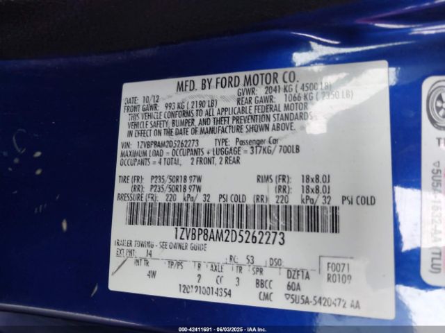 2013 FORD MUSTANG 1ZVBP8AM2D5262273 Photo 8
