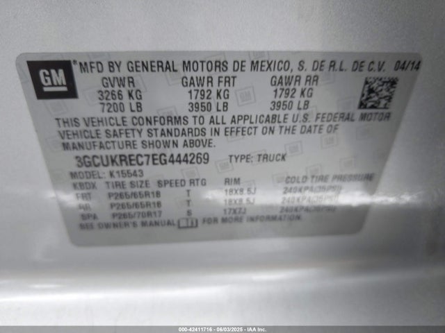 3GCUKREC7EG444269 Chevrolet Silverado 1500 2lt