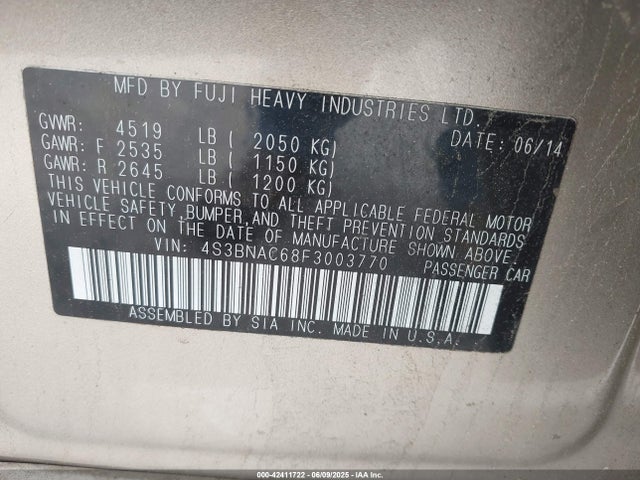 Subaru 2.5l u5 2015 4S3BNAC68F3003770 Image 9