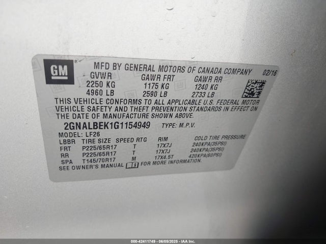 2GNALBEK1G1154949 Chevrolet lea - e85 max, aluminum