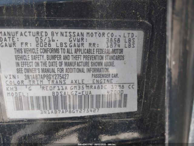 3N1AB7AP8GY275427 Nissan SENTRA SL