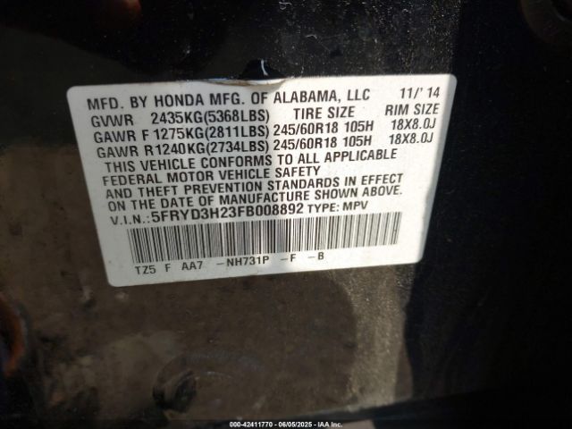 2015 ACURA MDX 5FRYD3H23FB008892 Photo 8