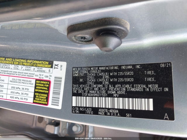 5TDFARAHXMS011591 Toyota a25a-fxs, 5nm