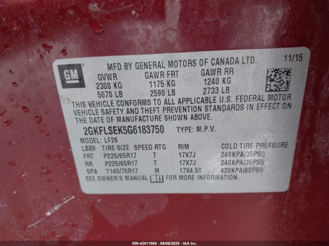 2GKFLSEK5G6183750 GMC lea - e85 max, aluminum