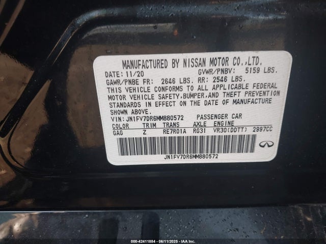 Aukcja sprzedaży 2021 Infiniti Q50 Red Sport 400 Awd, vin: JN1FV7DR6MM880572, numer aukcji: 42411884