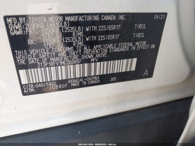 2T3P1RFV1MC209897 Toyota Rav4 Xle