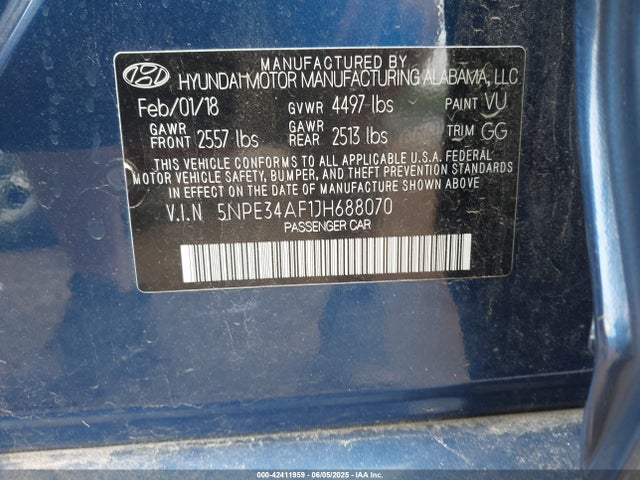 5NPE34AF1JH688070 Hyundai SONATA SEL