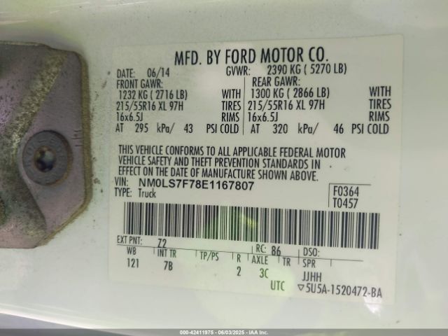 2014 FORD TRANSIT CONNECT NM0LS7F78E1167807 Photo 8