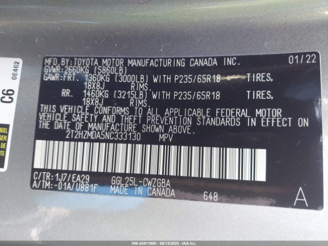 2T2HZMDA5NC333130 Lexus RX 350