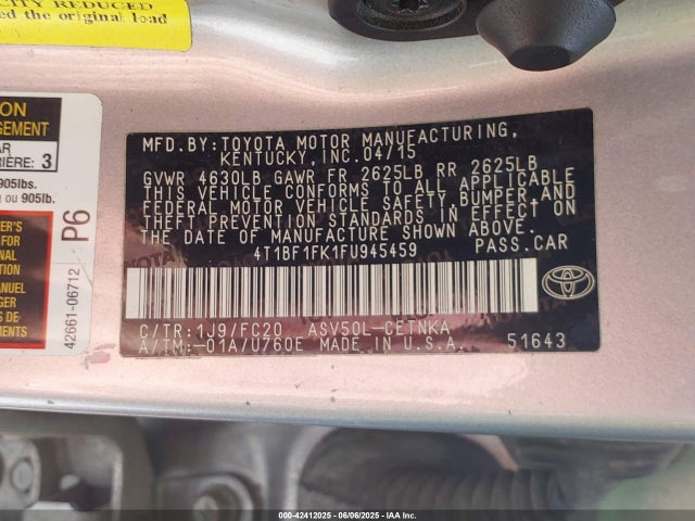 4T1BF1FK1FU945459 Toyota 2ar-fe
