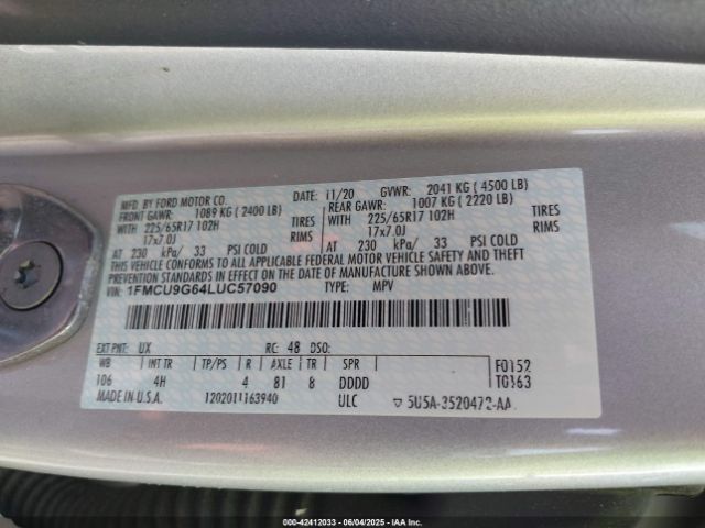 2020 FORD ESCAPE 1FMCU9G64LUC57090 Photo 8