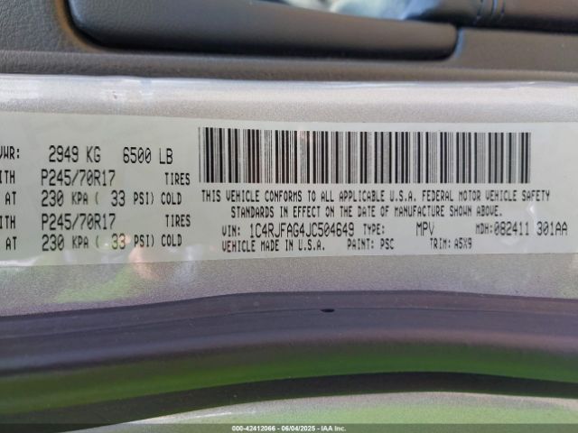 2018 JEEP GRAND CHEROKEE 1C4RJFAG4JC504649 Photo 8