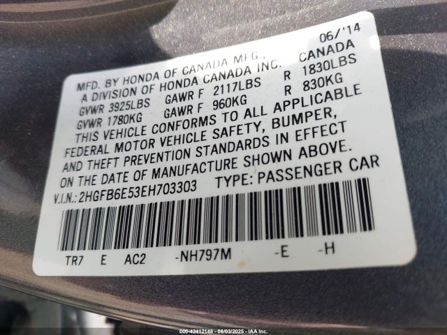 2HGFB6E53EH703303 Honda CIVIC SI