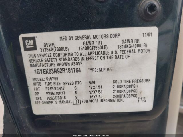 2002 CADILLAC ESCALADE 1GYEK63N92R181764 Photo 8