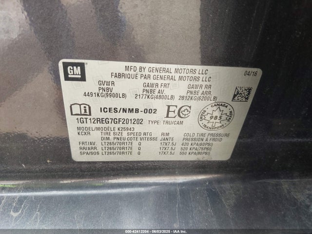 GMC l96 - flexible fuel (gas/ethanol), sfi iron 2016 1GT12REG7GF201202 Image 9